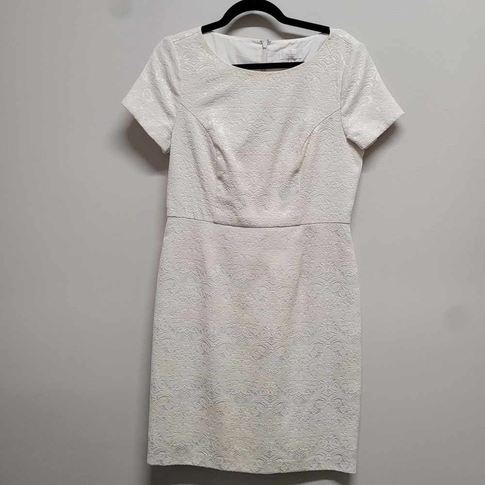 Trent Nathan Event Cream Jacquard Sheath Dress AU12 Paisley Pattern Short Sleeve